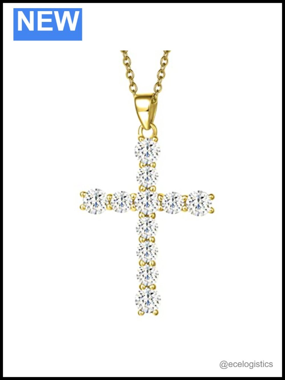 14K Yellow Gold Plated Sterling Silver Cross Necklace Cubic Zirconia Pendant